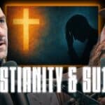 YouTube thumbnail featuring Jeremy Stalnecker and Sean Kennard flanking an image of a glowing cross and a silhouetted figure in distress, with the text: "CHRISTIANITY & SU1CIDE."