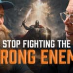 March or Die podcast thumbnail with Sean Kennard and Dave Edwards titled "Stop Fighting the Wrong Enemy" featuring a knight in armor against a spiritual backdrop.