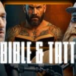 YouTube thumbnail for 'The Bible & Tattoos' featuring Jeremy Stalnecker and Sean Kennard. An inset image shows a tattooed man holding a Bible.