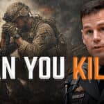 Jeff Struecker Interview March or Die podcast thumbnail with a kneeling soldier in a combat zone and the text: Can You Kill?