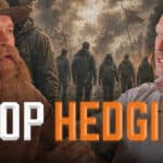 Two men, Sean Kennard & Justin Atherton, in a serious discussion with the bold text "STOP HEDGING" and the "March or Die" podcast logo.
