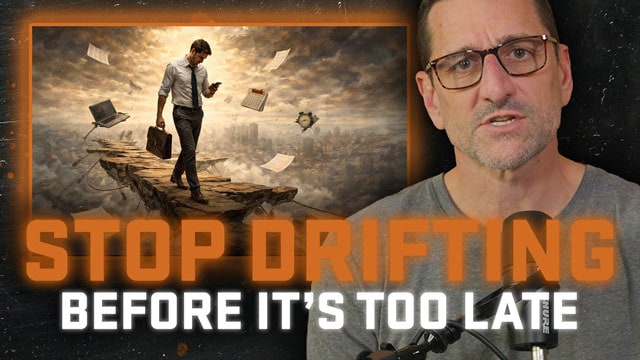 Jeremy Stalnecker in the foreground of a man running with briefcase with text that reads "Stop Drifting Before It's Too Late"