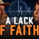 Sean Kennard and Rebecca Maxwell in a podcast discussion about mental health, brain science, and Christianity with text reading "A Lack Of Faith?"